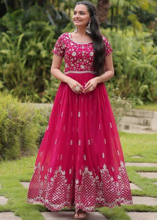 Pink Embroidered Gown In Georgette