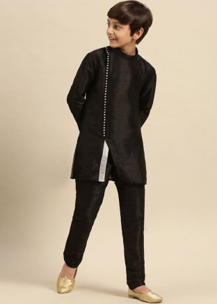 Black Kids Readymade Plain Kurta & Pajama