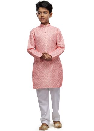 Peach Kids Readymade Cotton Kurta With Pajama