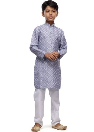 Grey Kids Readymade Cotton Kurta With Pajama