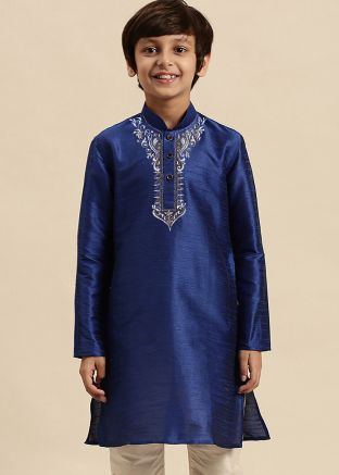 Readymade Blue Embroidered Kids Kurta Pajama