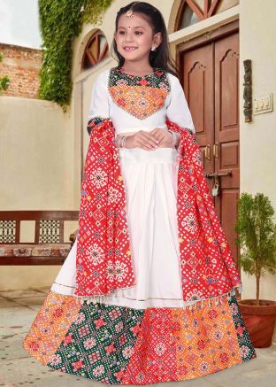 White Digital Printed Kid Lehenga Choli