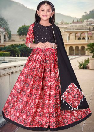 Black Digital Printed Kid Lehenga Choli