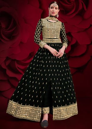 Black Georgette Slitted Salwar Suit With Dupatta