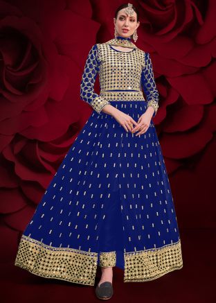 Blue Georgette Mirror Work Suit With Dupatta