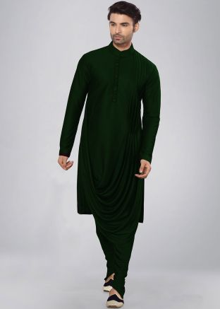 Readymade Green Lycra Cowl Kurta Churidar Set