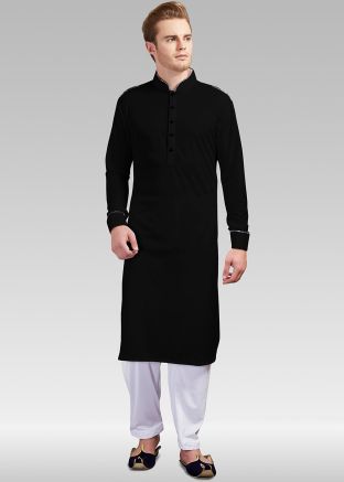 Black Readymade Lycra Pathani Suit