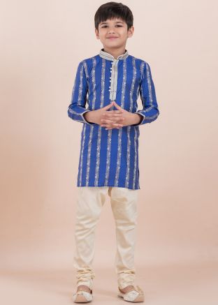 Royal Blue Woven Kids Readymade Kurta Pajama