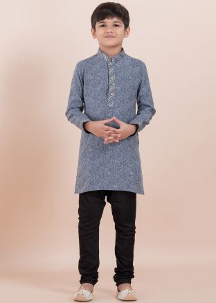 Grey Printed Kids Readymade Kurta Pajama Set