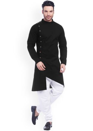 Black Asymmetric Kurta Pajama Set