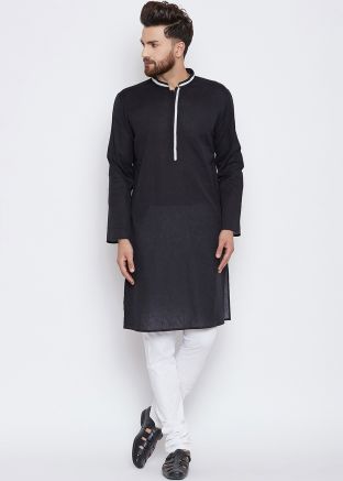 Black Readymade Lace Kurta Churidar Set