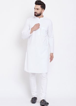 White Cotton Readymade Kurta Churidar Set