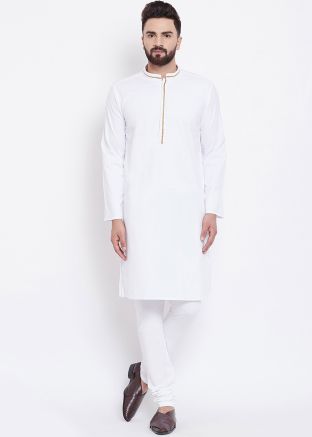 White Cotton Readymade Kurta Churidar Set
