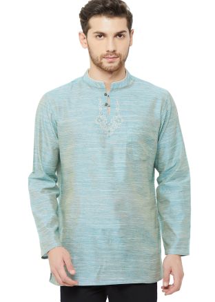Blue Cotton Readymade Short Kurta
