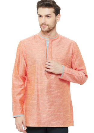 Orange Cotton Readymade Short Kurta