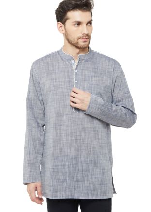 Grey Cotton Readymade Short Kurta