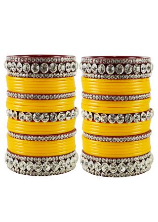 Shop Yellow Stone Studded Bridal Indian Style Bangles Online