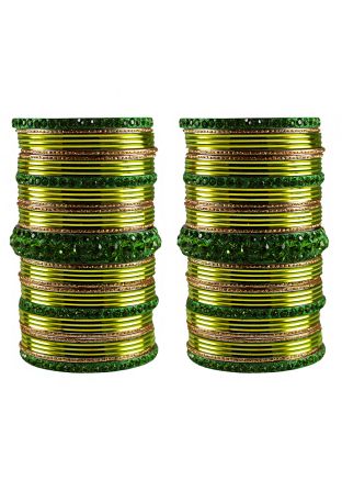 Stone Studded Green Bridal Bangle Set