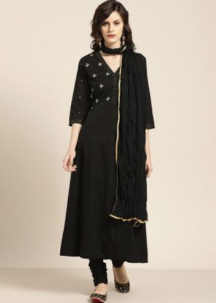Black Rayon Kurta With Churidar