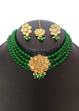 Alloy Based Green Choker Necklace Set