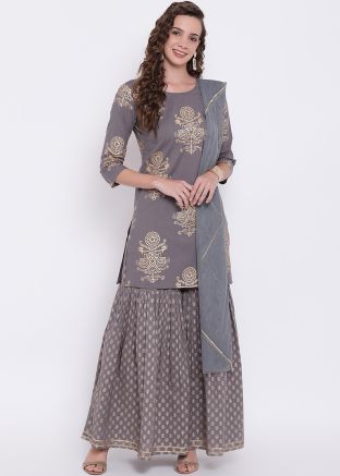 Readymade Grey Printed Sharara Suit