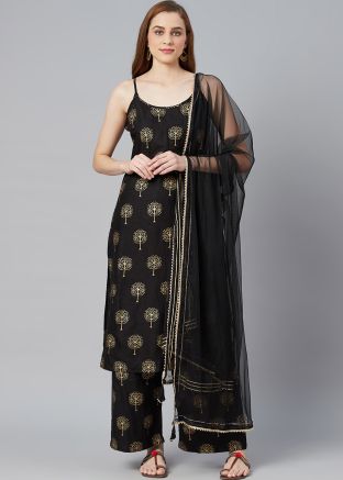 Black Readymade Printed Palazzo Suit Set