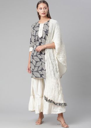Readymade Black Printed Gharara Suit Set