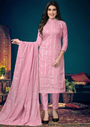 Pink Embroidered Chanderi Salwar Kameez