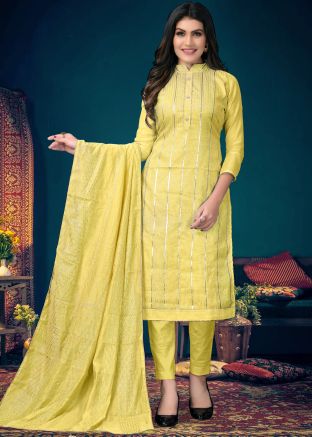 Yellow Embroidered Chanderi Salwar Kameez