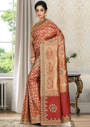 Red Hand Work Kanjivaram Silk Saree