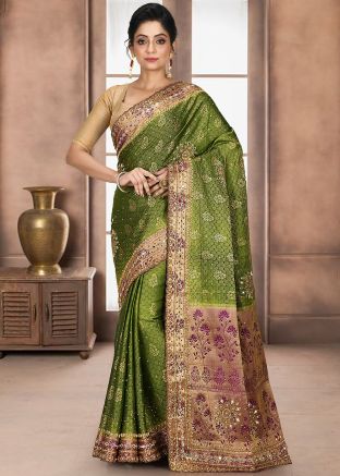 Green Woven Festive Saree In Kanjivaram Silk