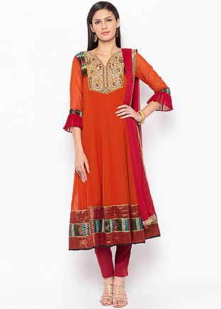 Readymade Orange Flared Style Pant Suit Set