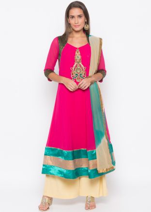 Pink Readymade Anarkali Style Palazzo Suit
