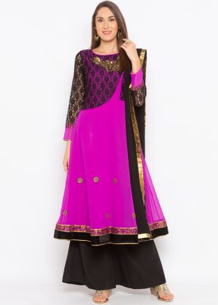 Purple Readymade Flared Style Palazzo Suit Set