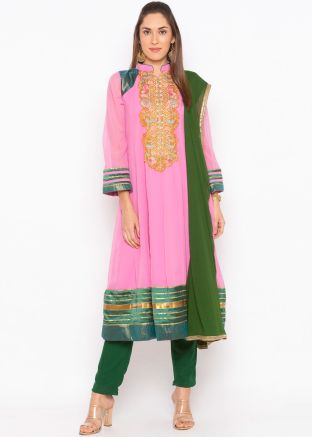 Readymade Pink Embroidered Anarkali Suit