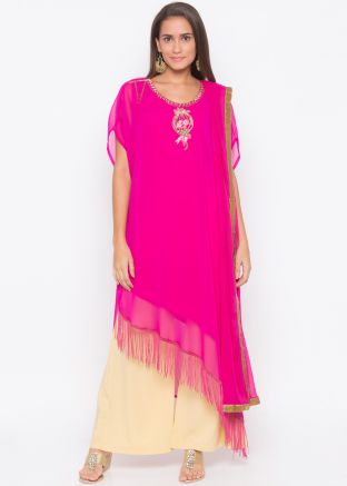 Pink Asymmetric Readymade Palazzo Suit Set
