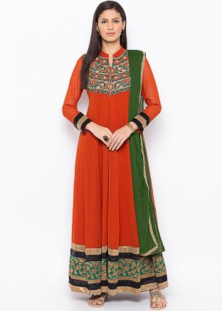 Readymade Orange Embroidered Anarkali Suit