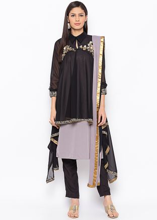 Readymade Black Asymmetric Pant Salwar Suit