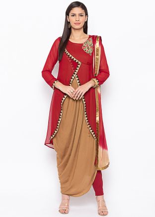 Readymade Maroon & Beige Asymmetric Pant Suit