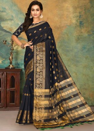 Black Kanjivaram Silk Saree With Blouse