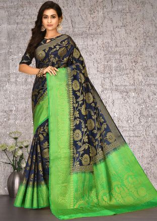 Dark Blue Woven Kanjivaram Silk Saree