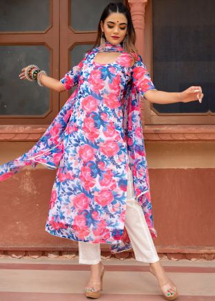 Readymade White Floral Printed Pant Suit Set