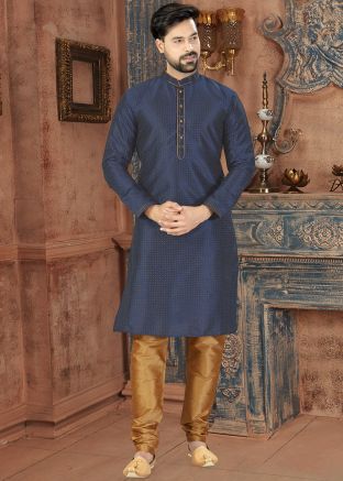 Navy Blue Printed Kurta With Churidar