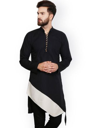 Readymade Black Asymmetric Panaled Kurta