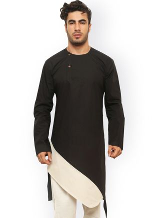 Black Asymmetric Paneled Cotton Kurta