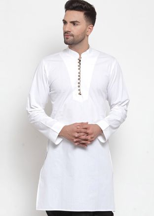 White Cotton Readymade Straight Cut Kurta