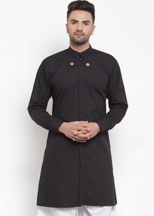 Black Front Slit Style Readymade Cotton Kurta