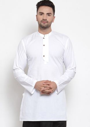 White Readymade Cotton Kurta For Men
