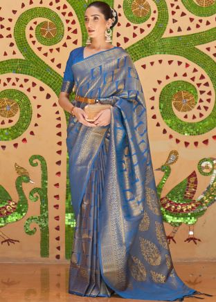 Zari Woven Blue Art Silk Saree