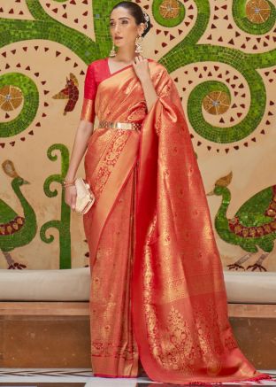 Red Art Silk Saree With Woven Pallu
